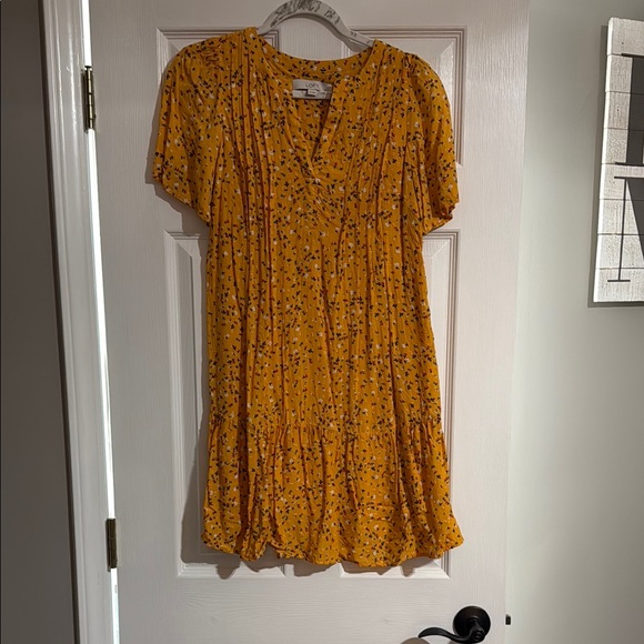 LOFT Mustard Floral Mini Dress - Picture 1 of 3